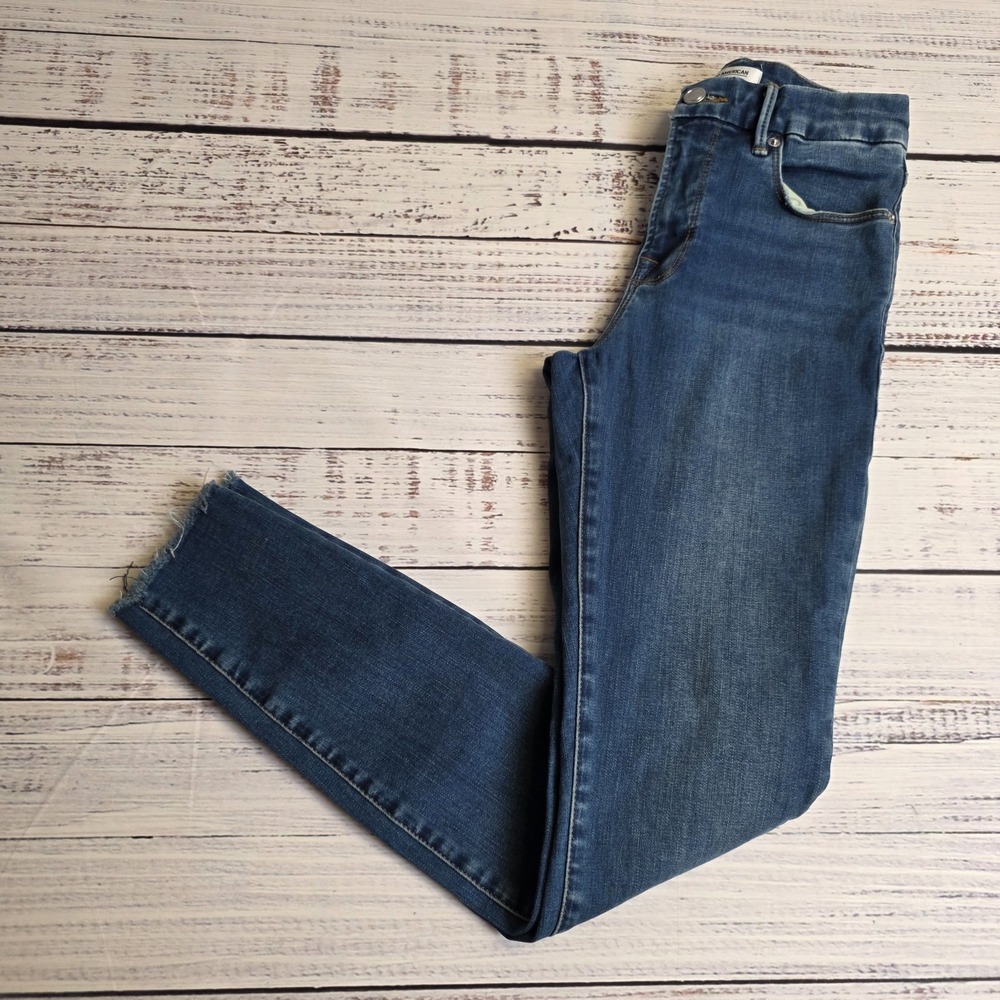 Good American Good Legs Raw Hem Skinny Blue Jeans 2/26‎ Style: GLF367OP Blue319